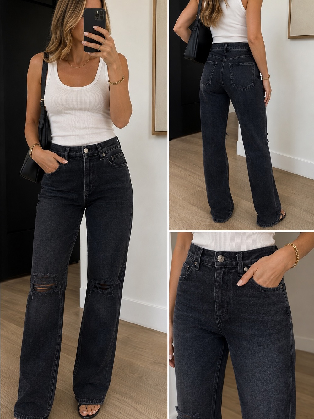 AGOLDE Black Distressed 90s Straight Leg Jeans Size 23 Button Fly
